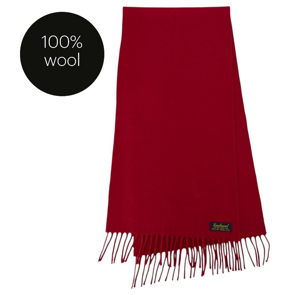 Classic Red Wool Fringe Scarf